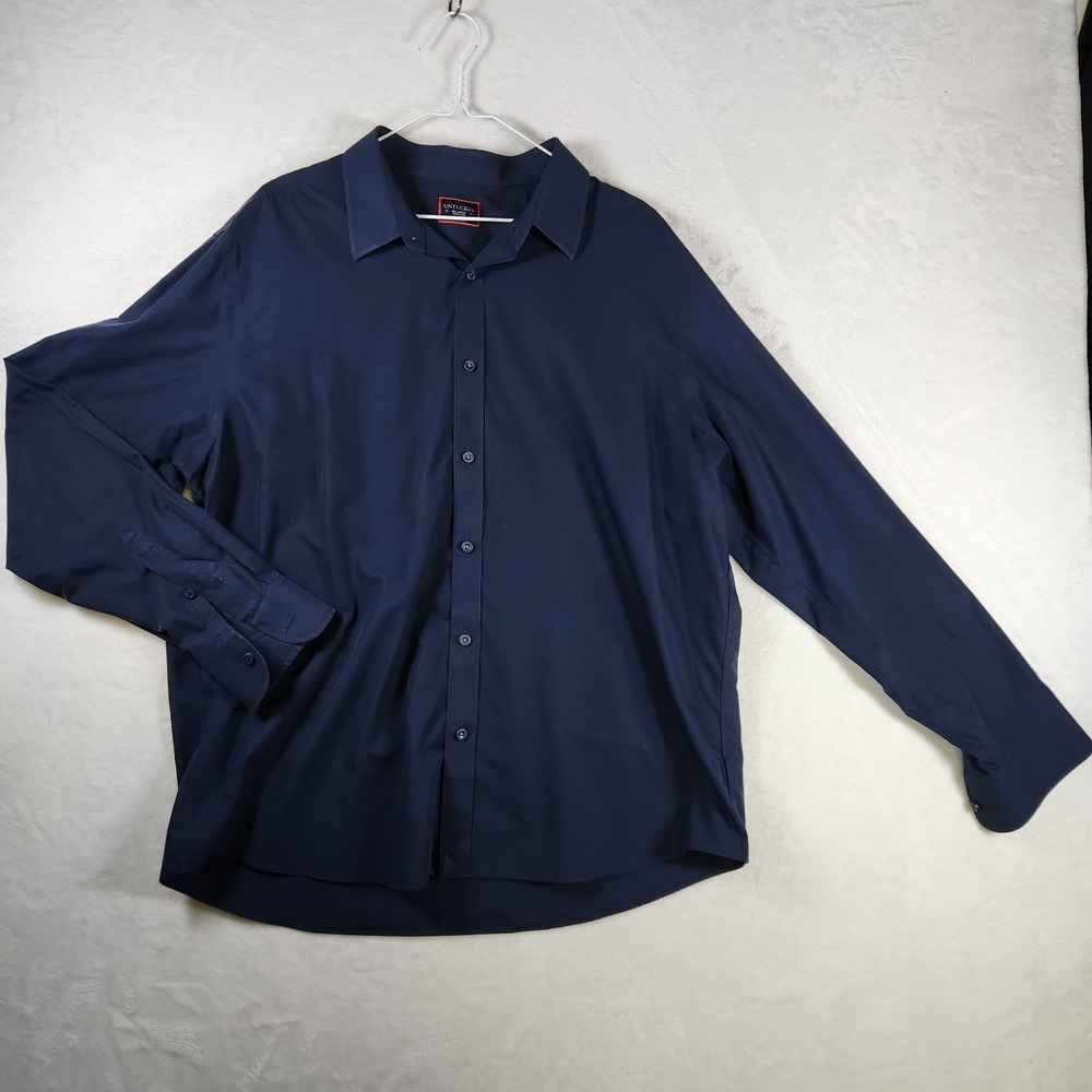 UNTUCKit Men's XXL Wrinkle Free Dress Shirt Long Sleeve Navy Blue Cotton